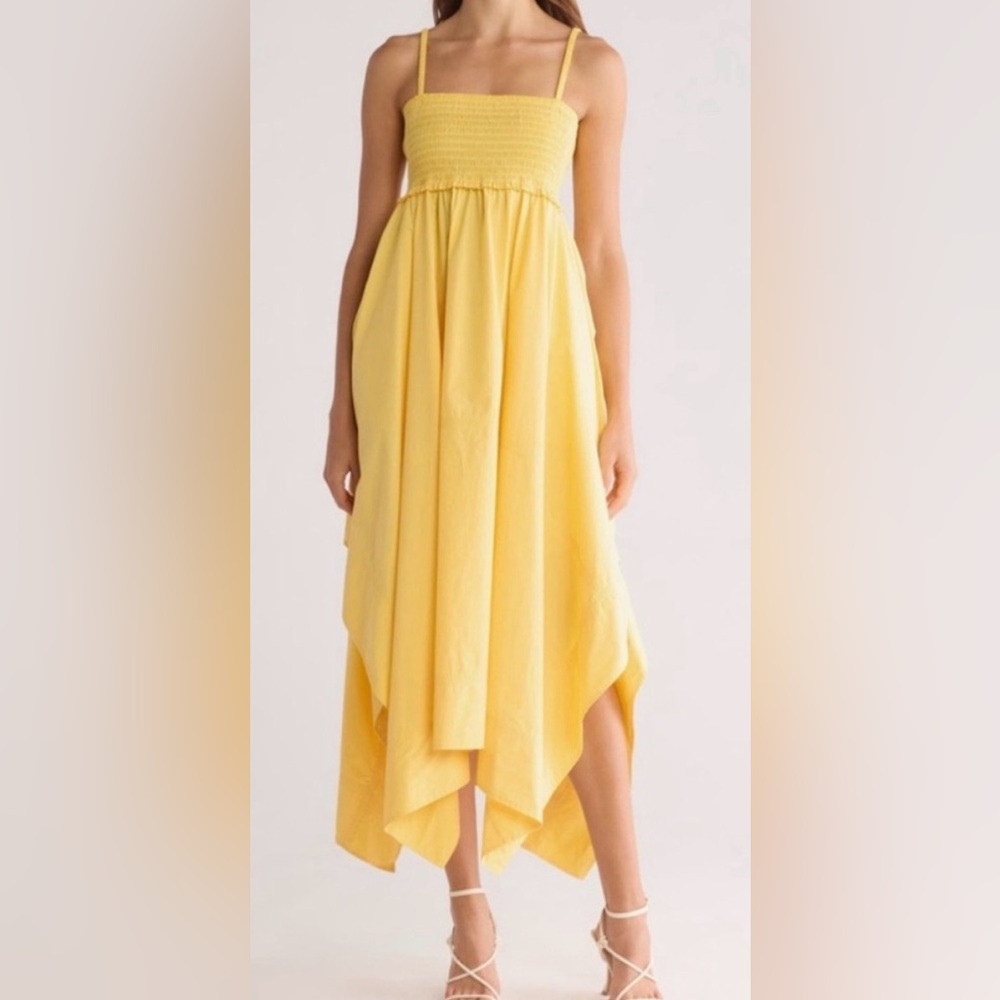 NWT - A.L.C Adriana Smocked Cotton Midi Dress, color Sunlit, size 0